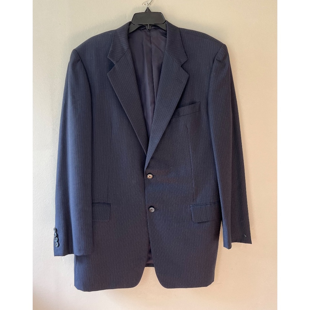 Hickey Freeman 42 L‎ Wool Black Pinstripe Suit Jacket Sports Coat Blazer